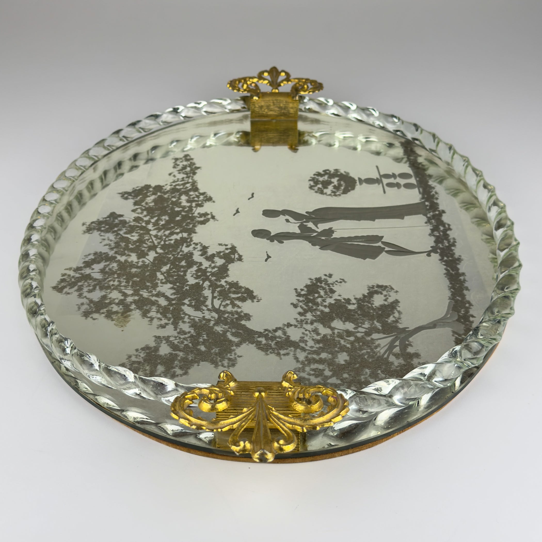 Vintage Venetian glass Mirror Tray, Italy 1950s