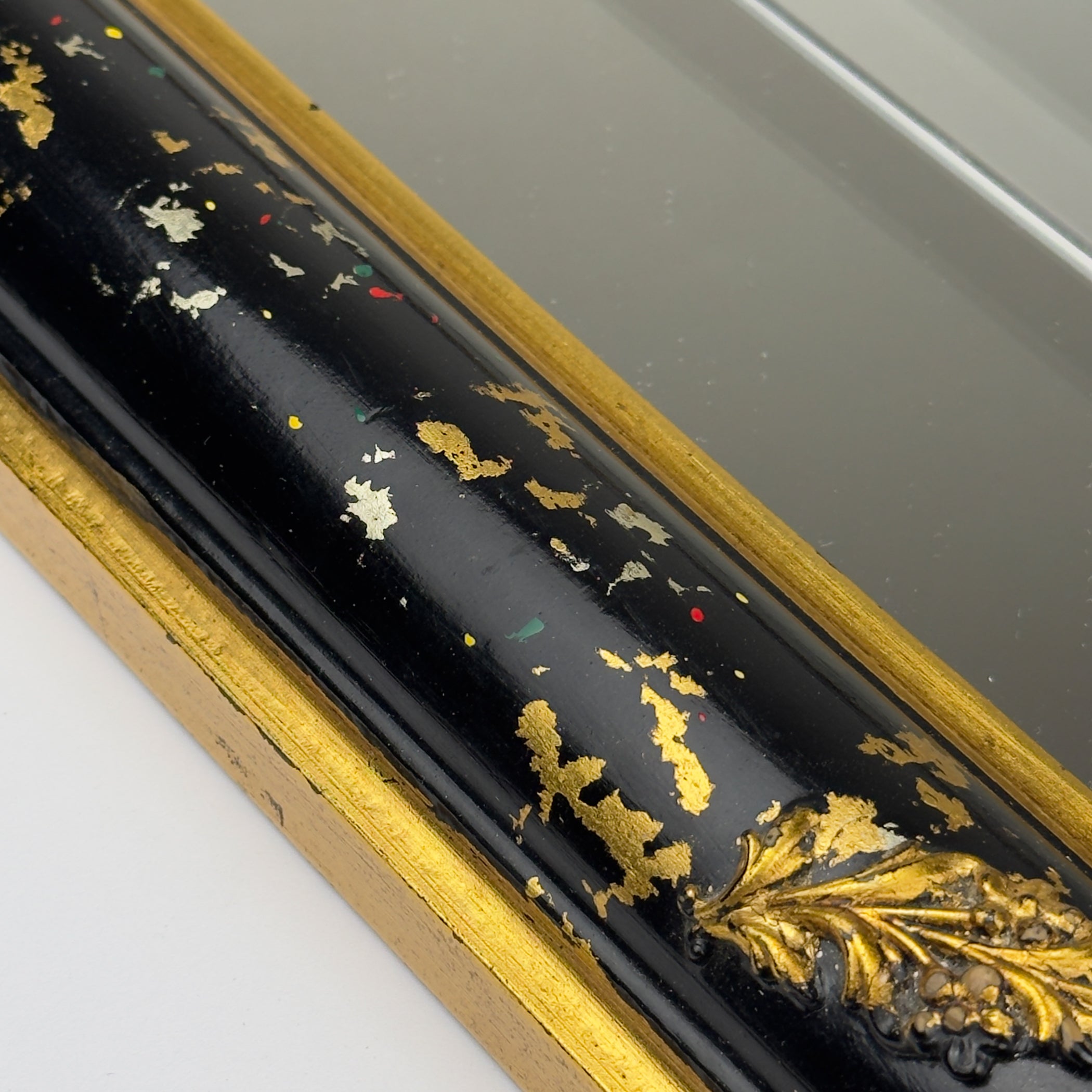 Vintage Venetian Chinoiserie Wall Mirror, Italy 1950s, Black and Gold Painted