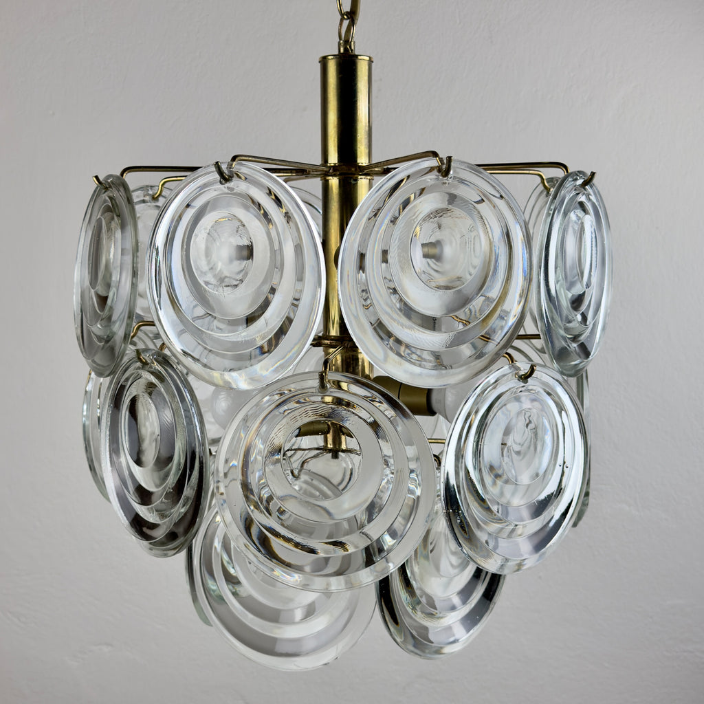 Vintage glass disc chandelier, Italy 1970s