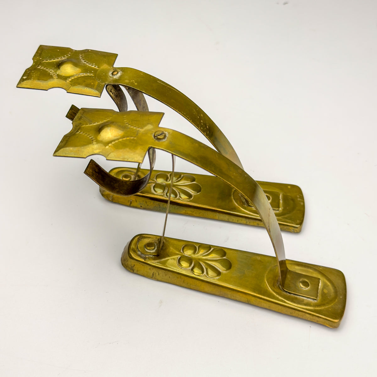 Antique Art Nouveau Brass Curtain Rod Brackets, Set of 2, Austria 1900s