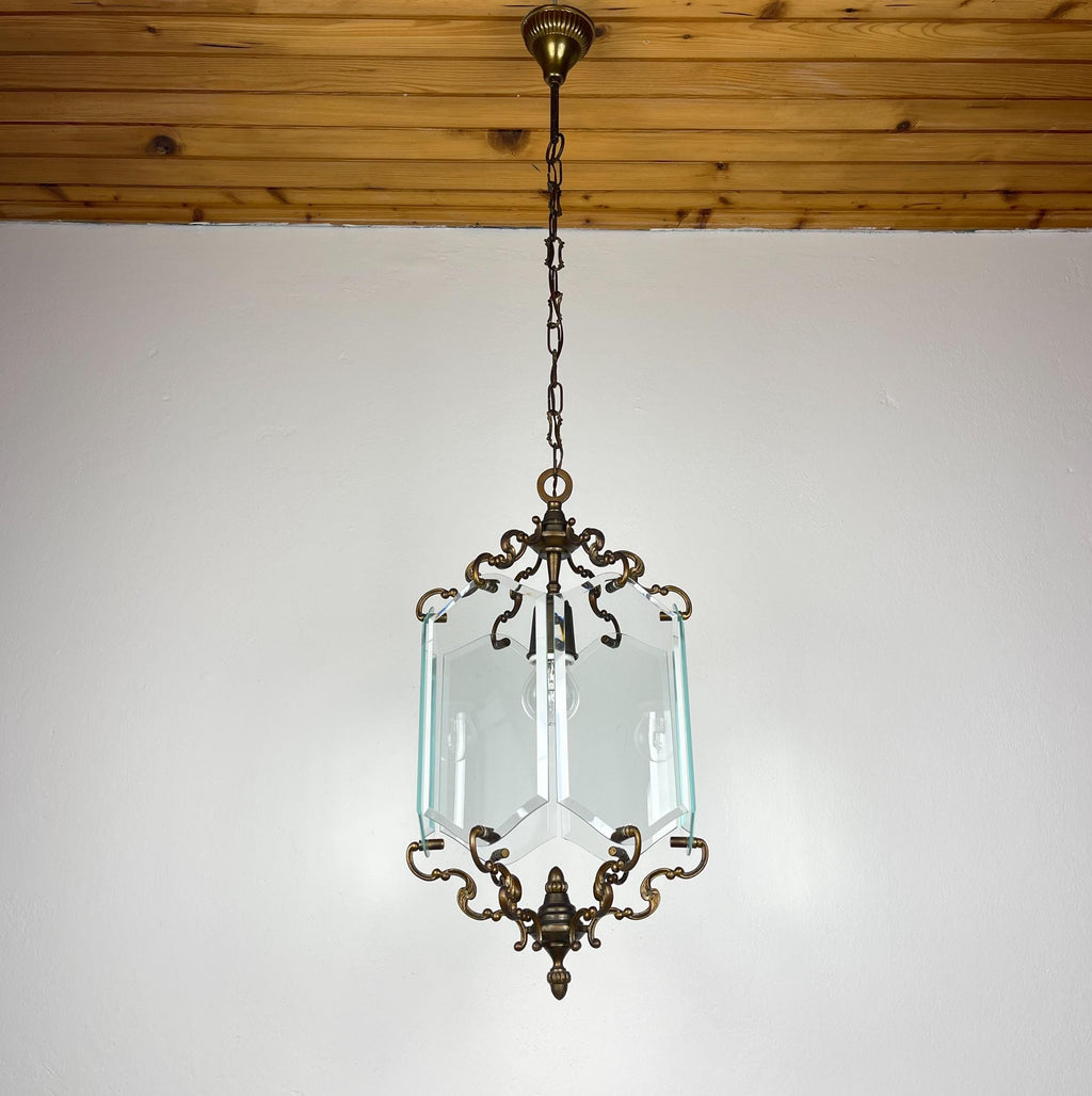 Vintage bronze pendant lamp, in style of Pietro Chiesa For Fontana Arte, Italy, 1950s
