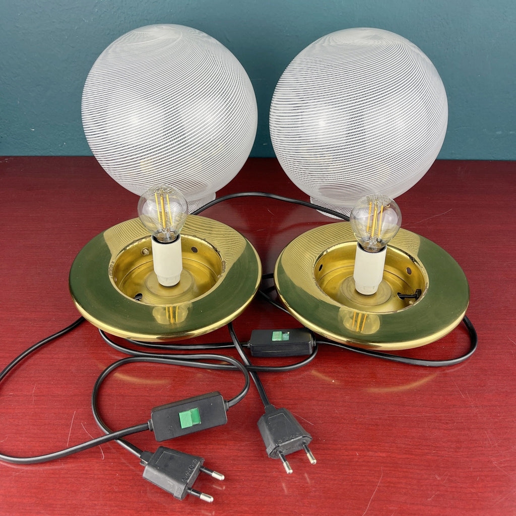 Vintage Murano Glass Table Lamps: F.Fabbian Italian Modern Sphere Set