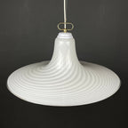 Vintage Murano Glass Pendant Lamp: Swirl White Mid-Century Lighting