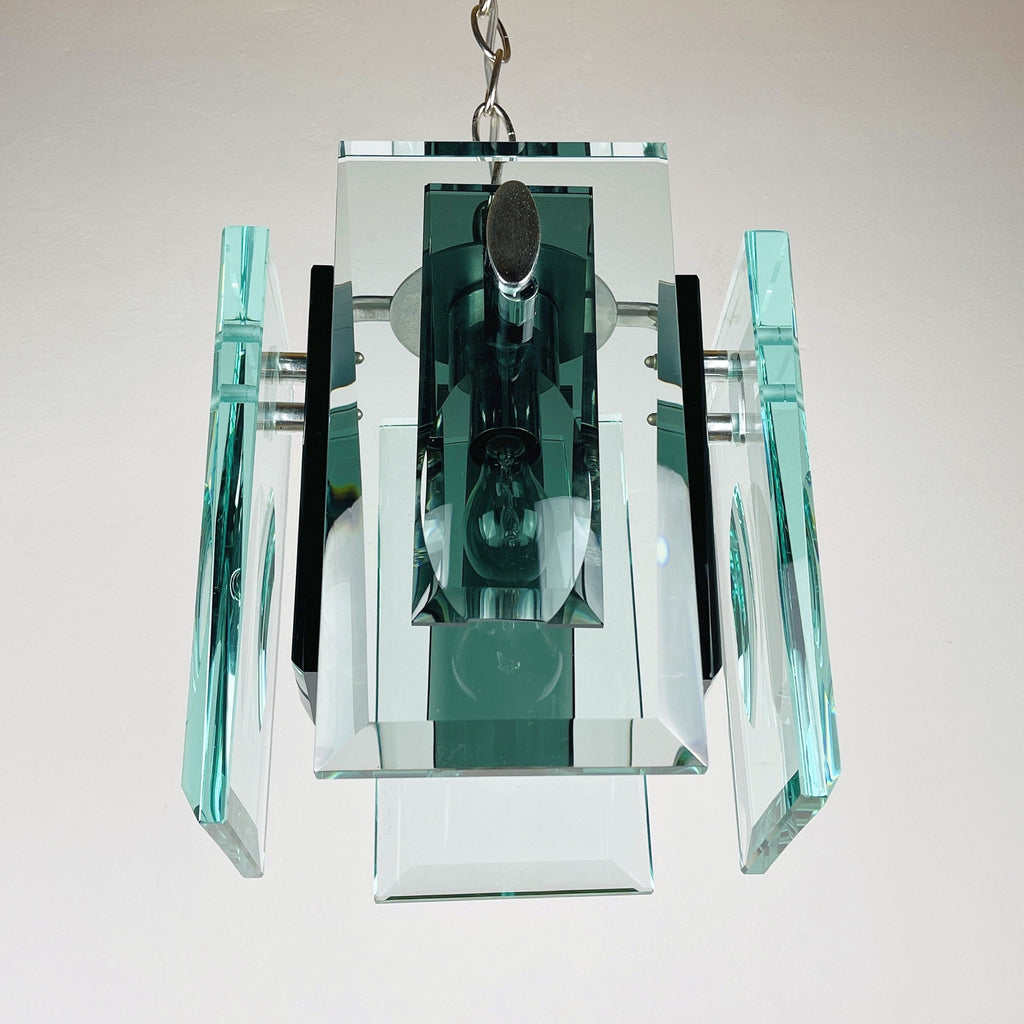 Fontana Arte Art Glass Pendant Lamp: Italian MCM 70s Design