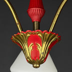 Vintage Italian Brass and Milky Glass 3-Arm Chandelier - 1950s Classic Design