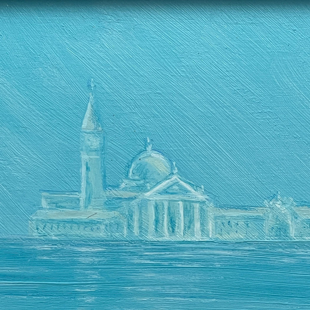 Luigi Targa, Venetian lagoon in the heavenly glare, Padua, Italy 1970s, Oil on Canvas, Framed