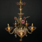 Murano chandelier Italy 1980s Pink and clear Italian home decor