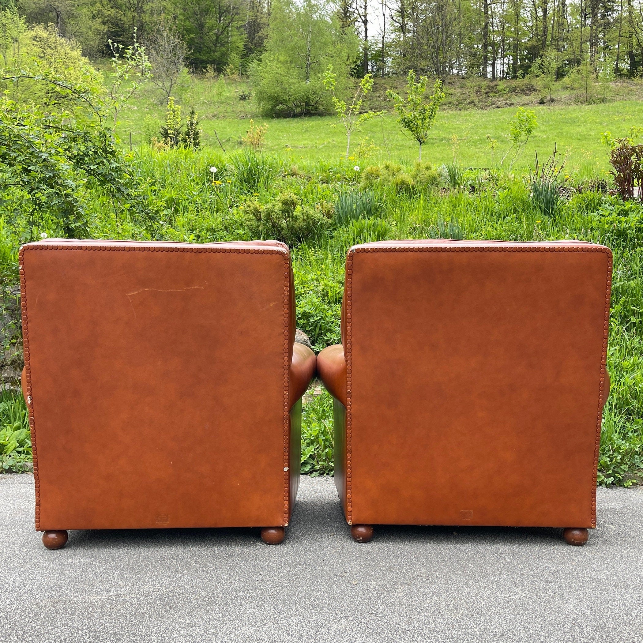 Poltrona Frau leather armchairs Edoardo Italy 1970s Set of 2