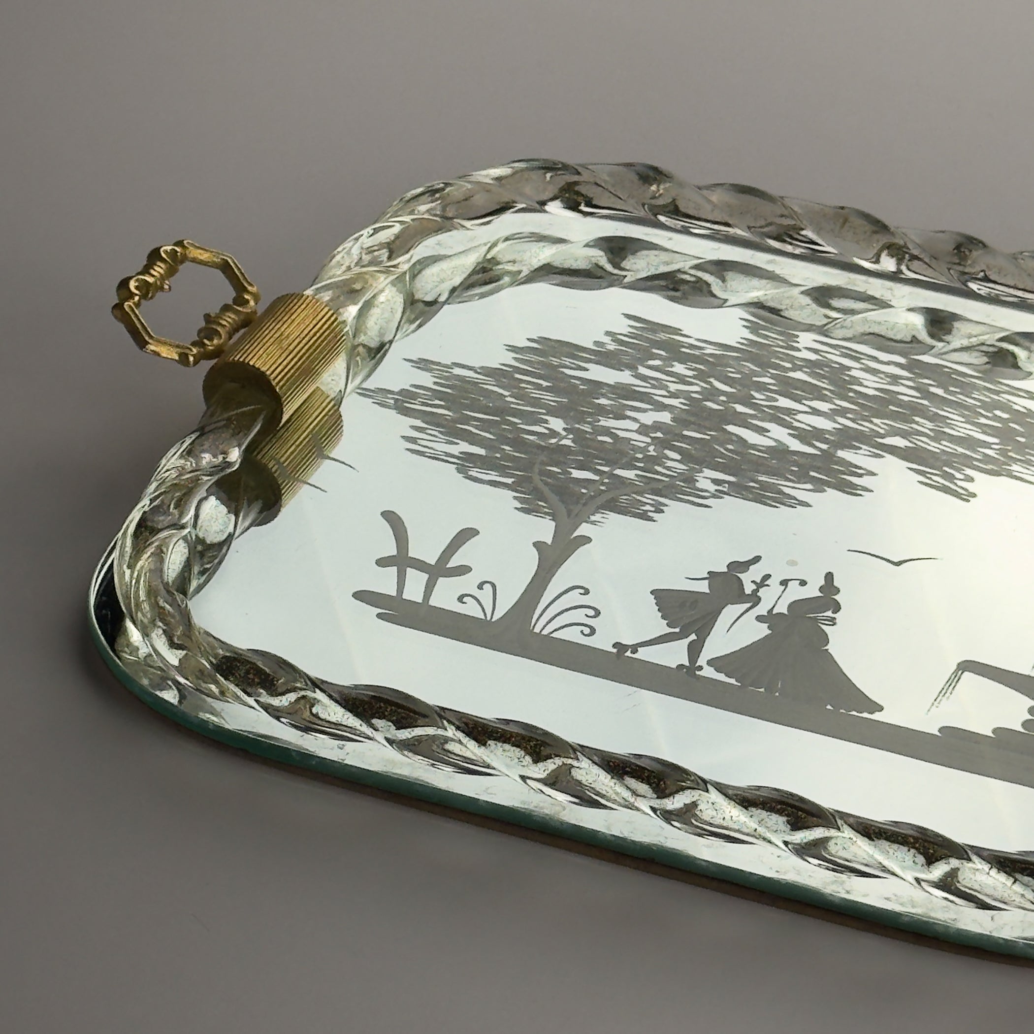 Vintage Venetian Murano glass Mirror Tray, Italy 1950s