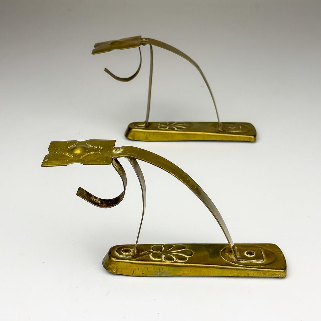 Antique Art Nouveau Brass Curtain Rod Brackets, Set of 2, Austria 1900s