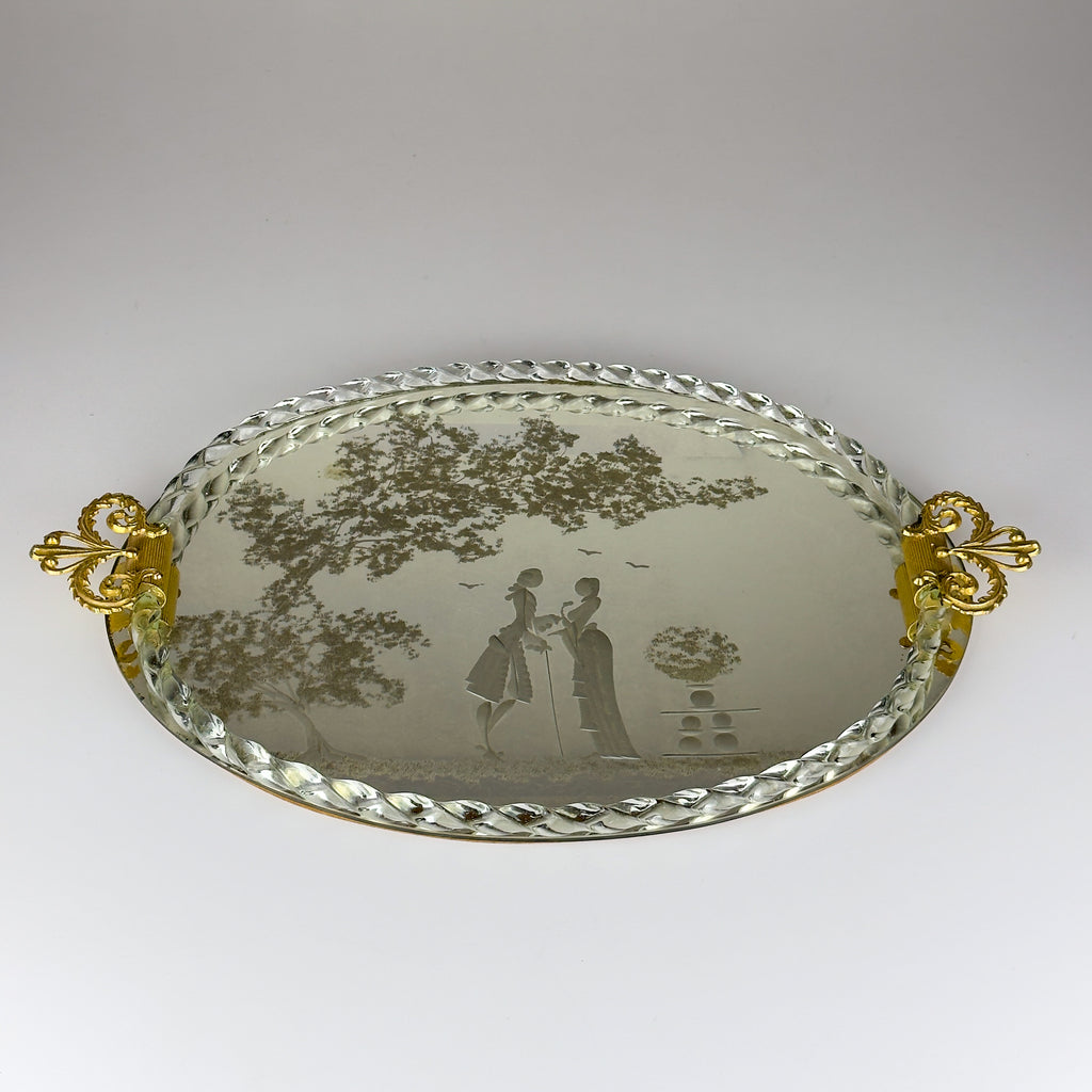 Vintage Venetian glass Mirror Tray, Italy 1950s