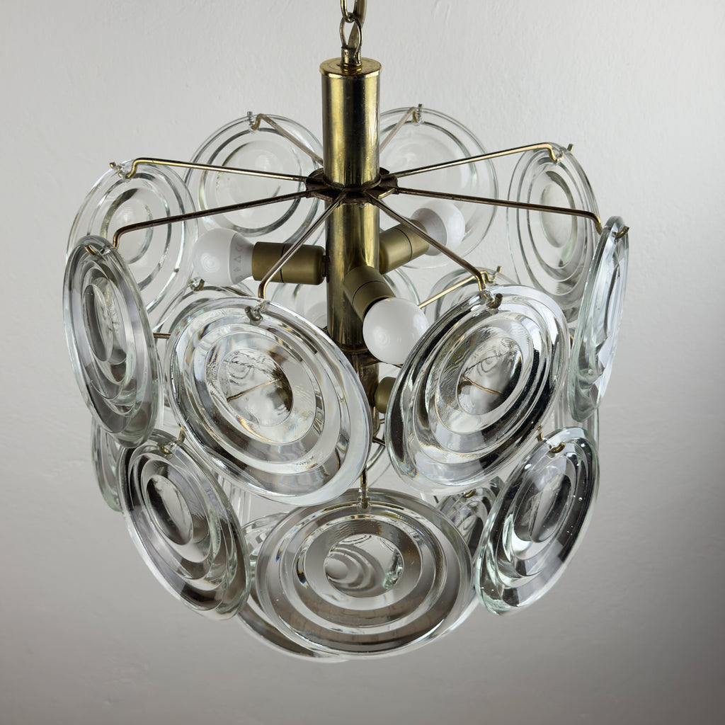Vintage glass disc chandelier, Italy 1970s