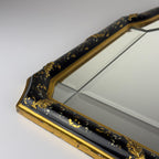 Vintage Venetian Chinoiserie Wall Mirror, Italy 1950s, Black and Gold Painted