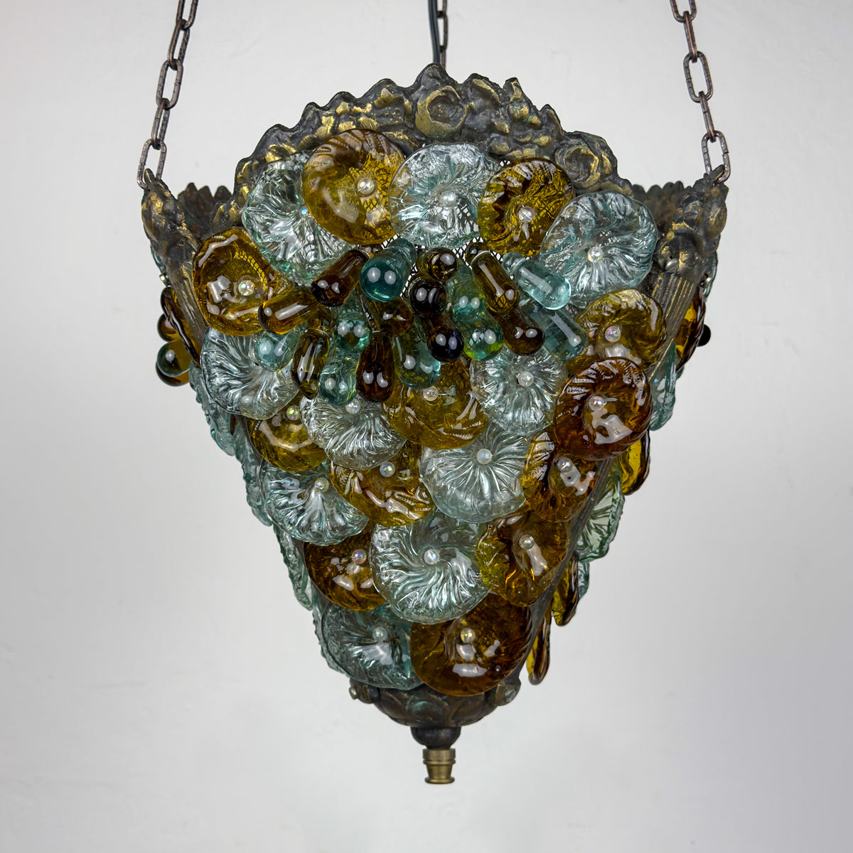 Antique murano glass pendant lamp, Italy 1910s Art Nouveau vintage lighting