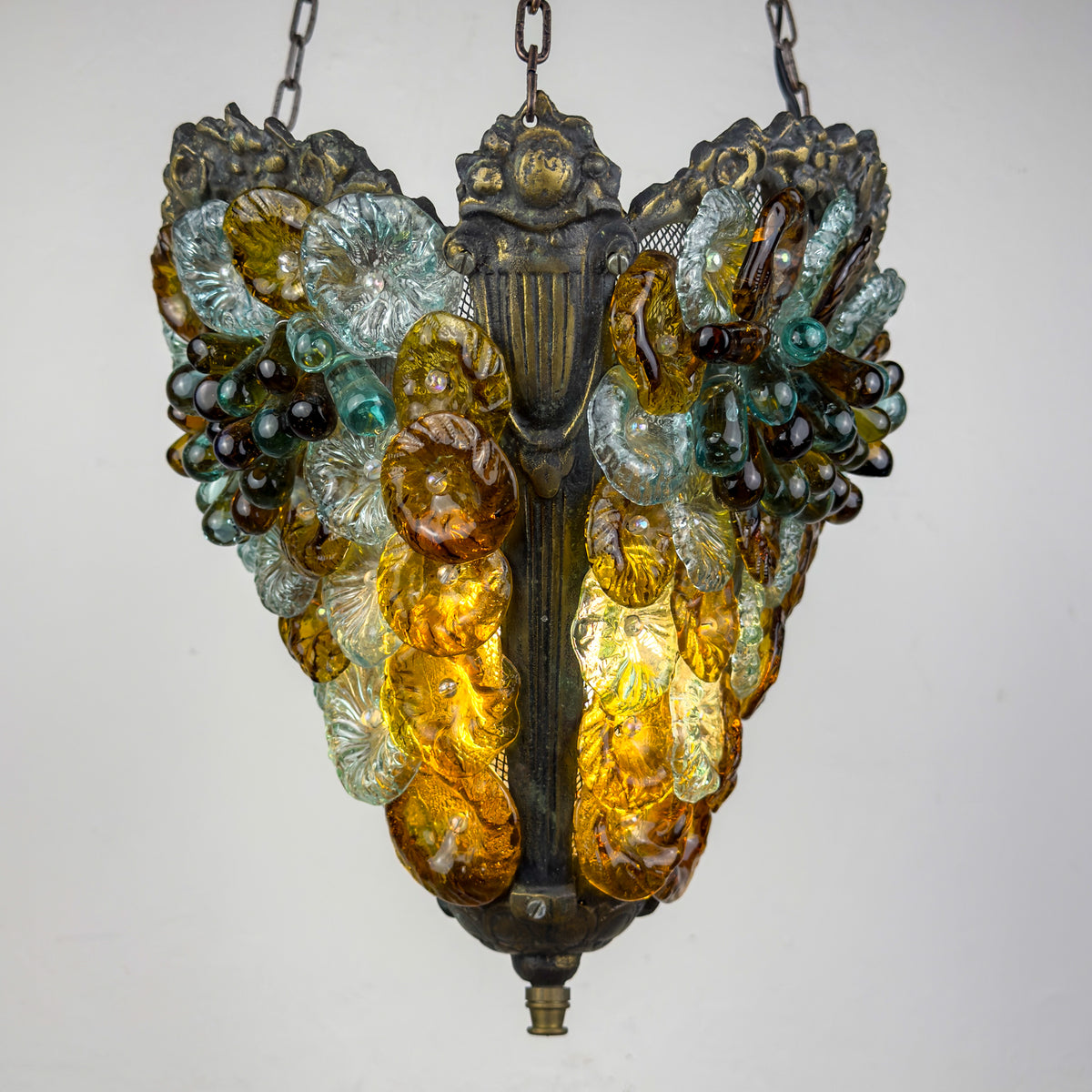 Antique murano glass pendant lamp, Italy 1910s Art Nouveau vintage lighting