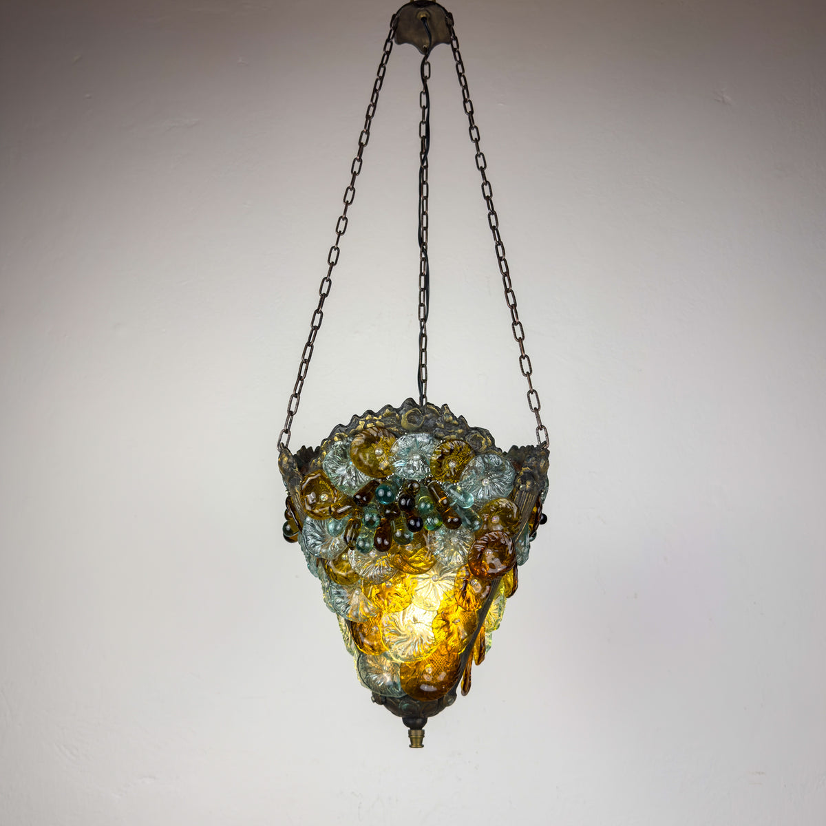 Antique murano glass pendant lamp, Italy 1910s Art Nouveau vintage lighting