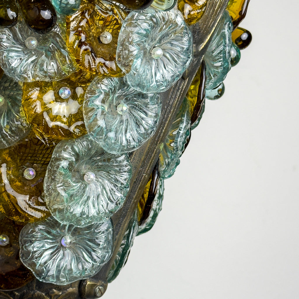 Antique murano glass pendant lamp, Italy 1910s Art Nouveau vintage lighting