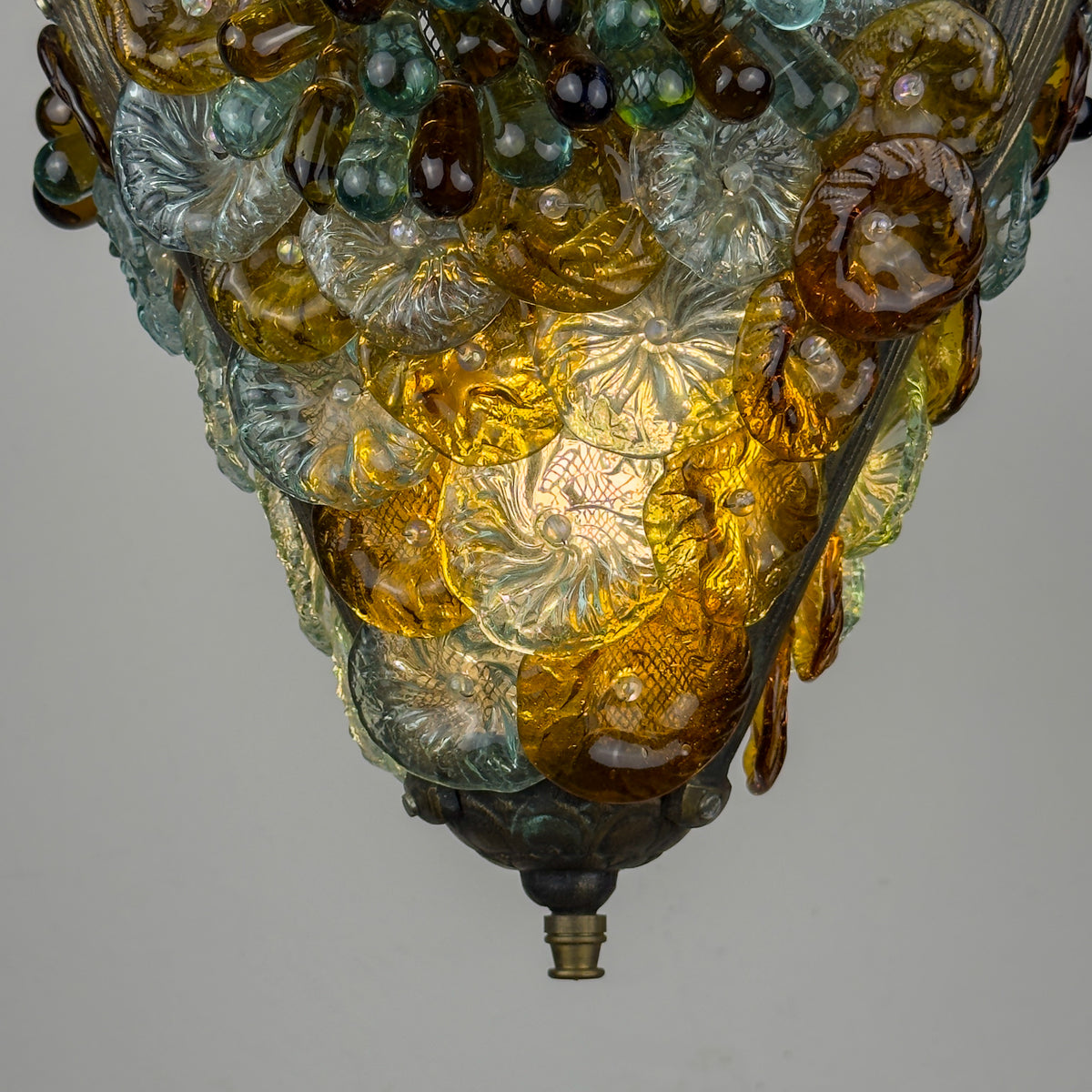 Antique murano glass pendant lamp, Italy 1910s Art Nouveau vintage lighting