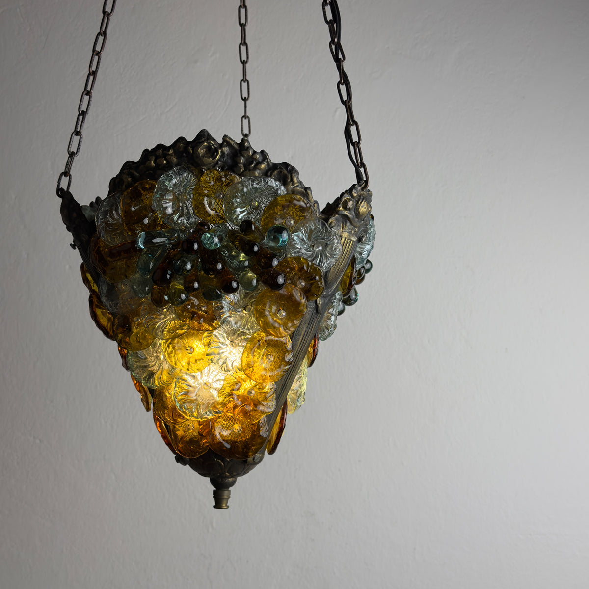 Antique murano glass pendant lamp, Italy 1910s Art Nouveau vintage lighting