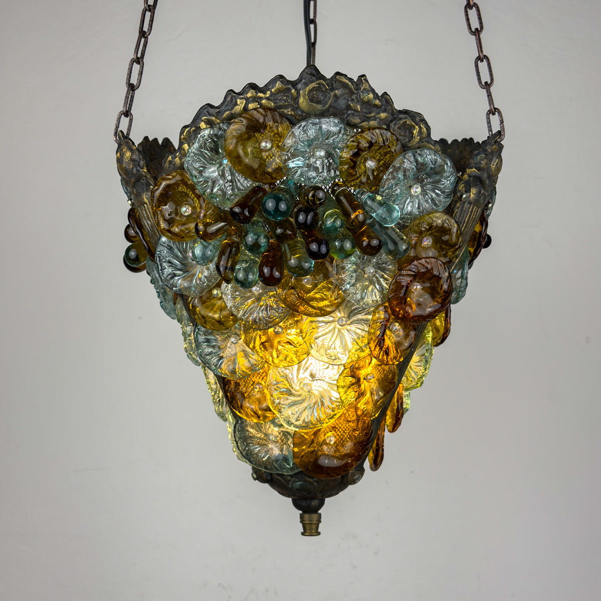 Antique murano glass pendant lamp, Italy 1910s Art Nouveau vintage lighting
