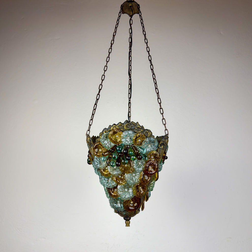 Antique murano glass pendant lamp, Italy 1910s Art Nouveau vintage lighting