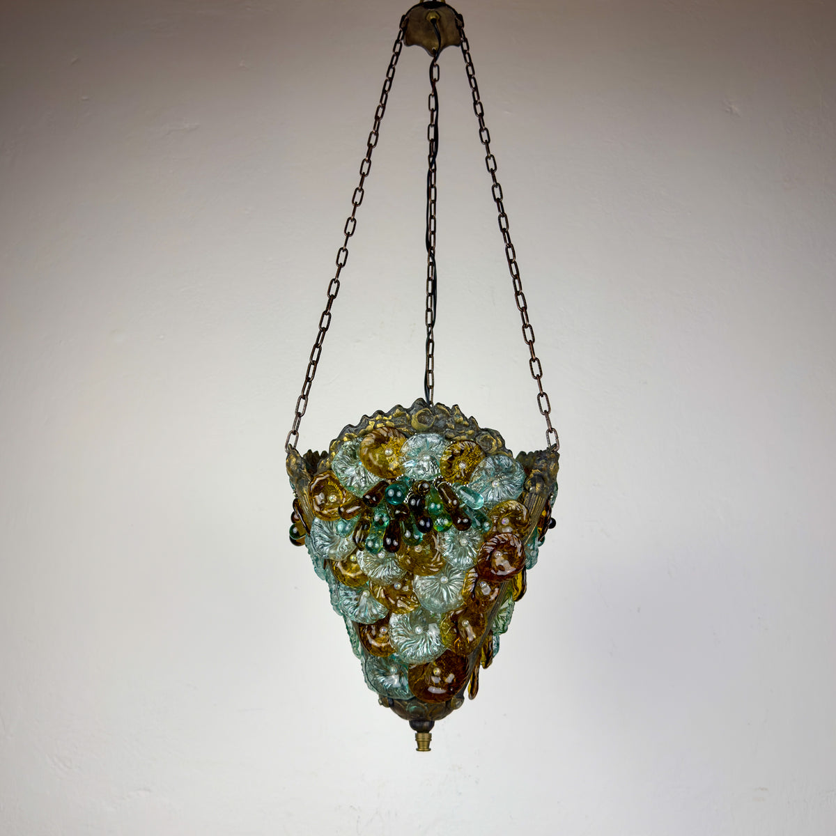 Antique murano glass pendant lamp, Italy 1910s Art Nouveau vintage lighting