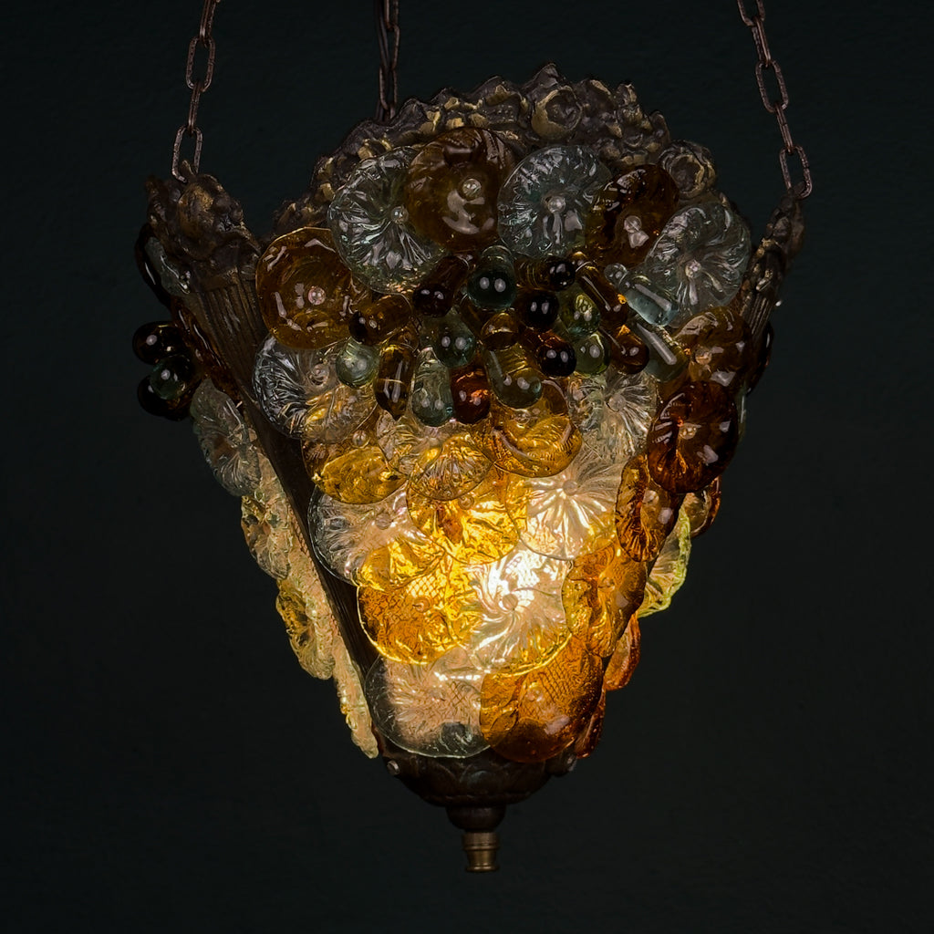 Antique murano glass pendant lamp, Italy 1910s Art Nouveau vintage lighting
