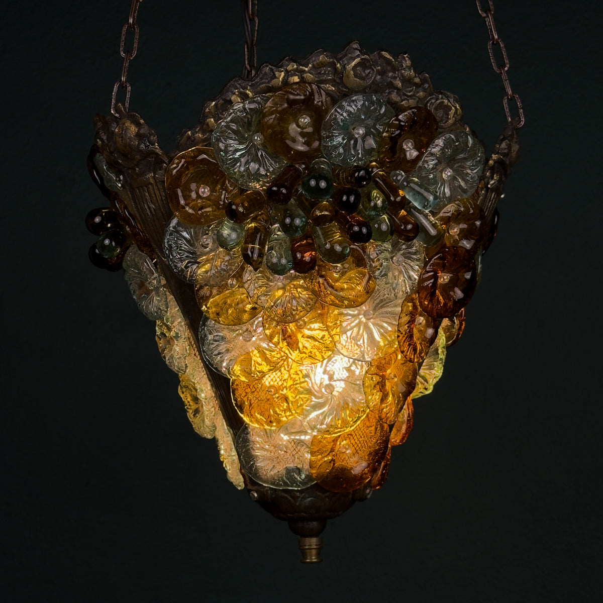 Antique murano glass pendant lamp, Italy 1910s Art Nouveau vintage lighting