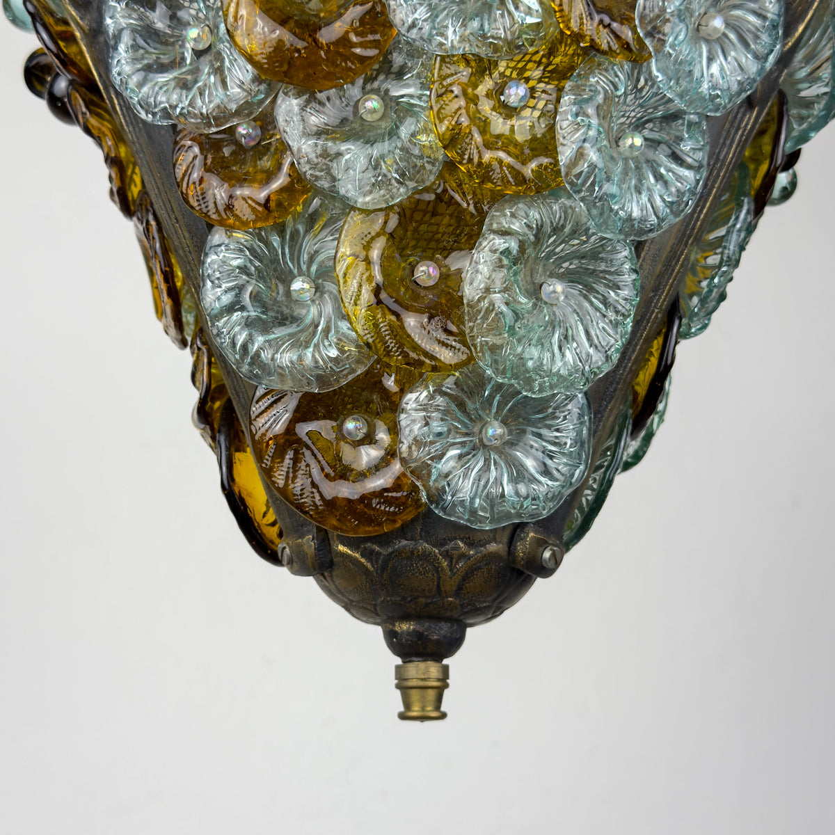 Antique murano glass pendant lamp, Italy 1910s Art Nouveau vintage lighting