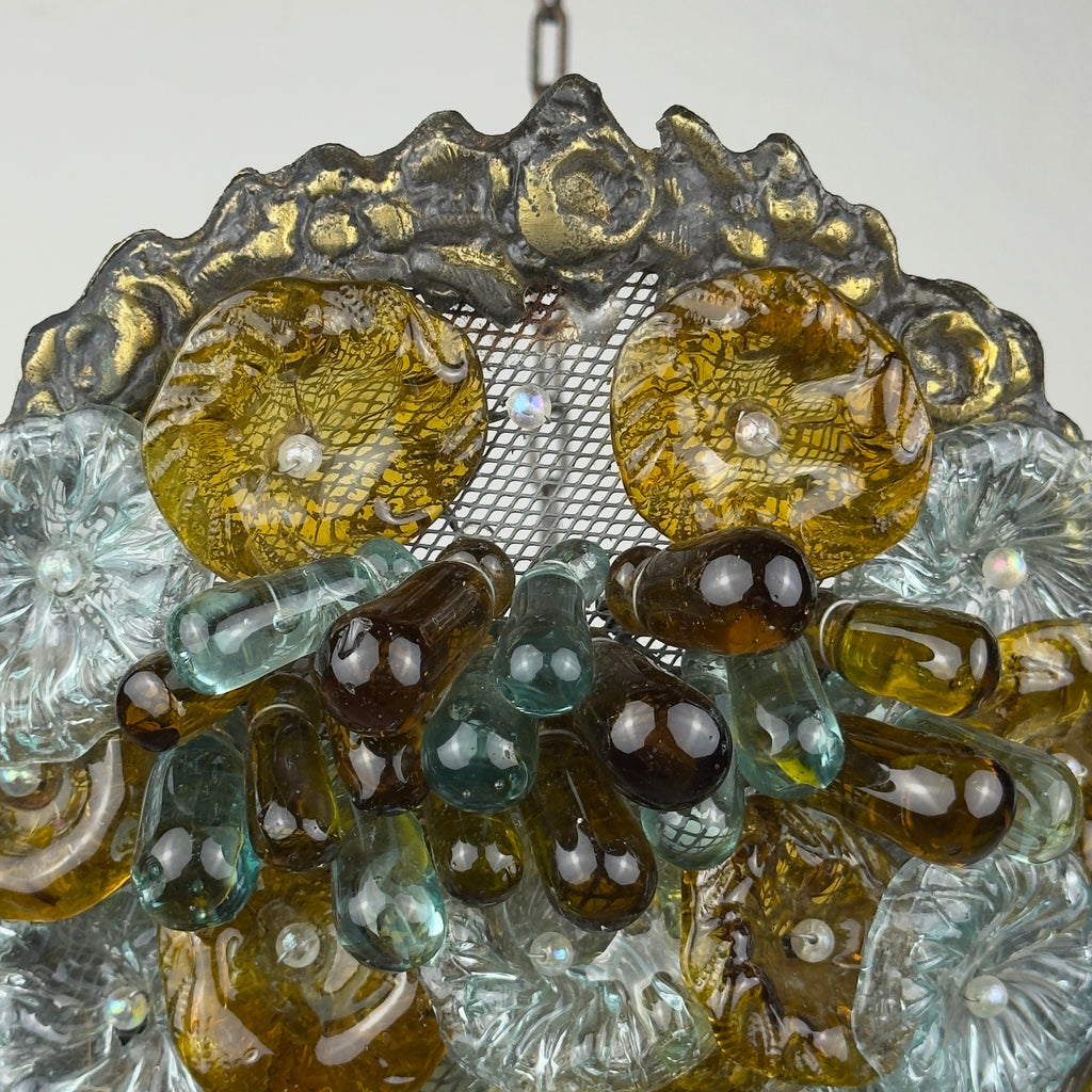 Antique murano glass pendant lamp, Italy 1910s Art Nouveau vintage lighting
