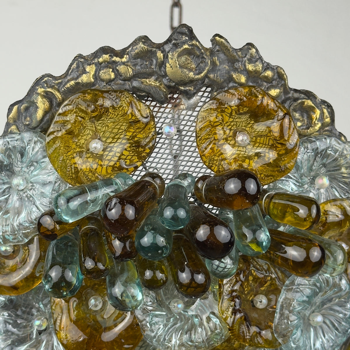 Antique murano glass pendant lamp, Italy 1910s Art Nouveau vintage lighting