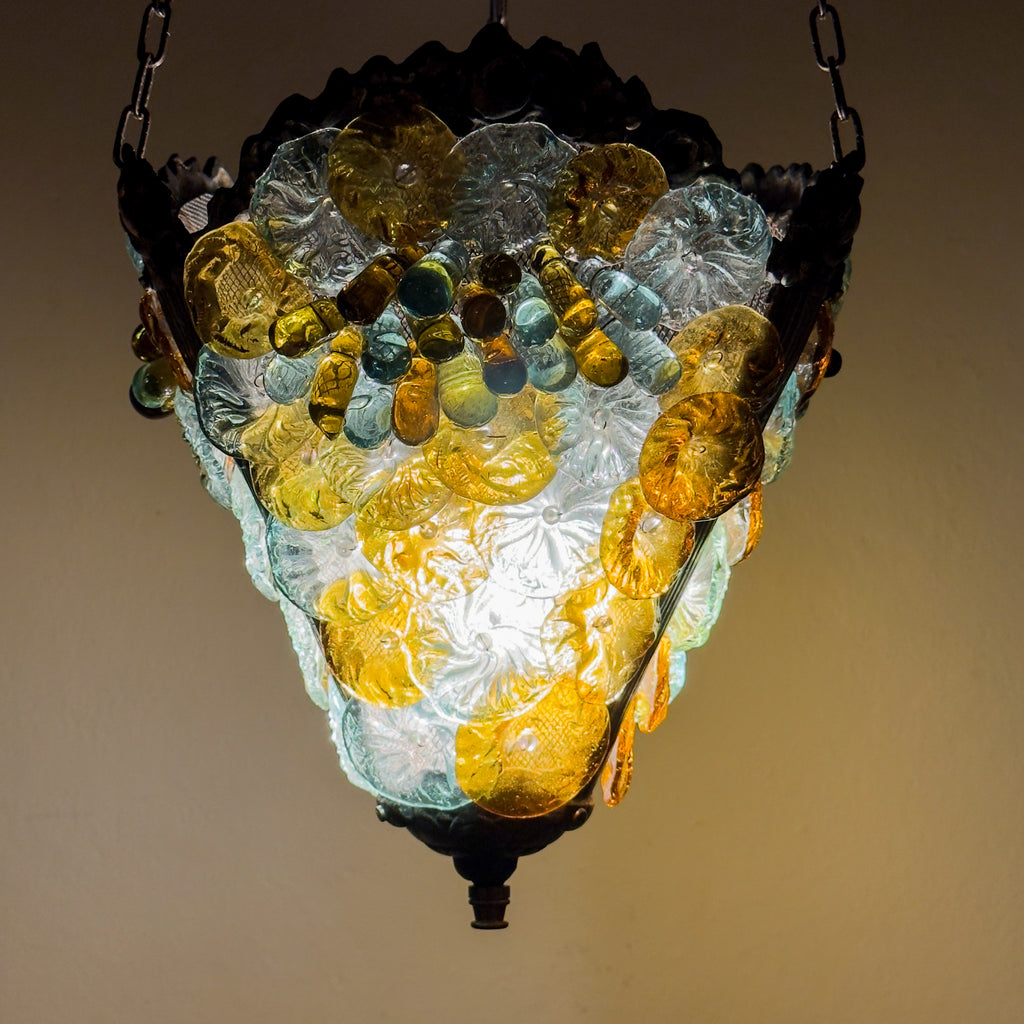 Antique murano glass pendant lamp, Italy 1910s Art Nouveau vintage lighting
