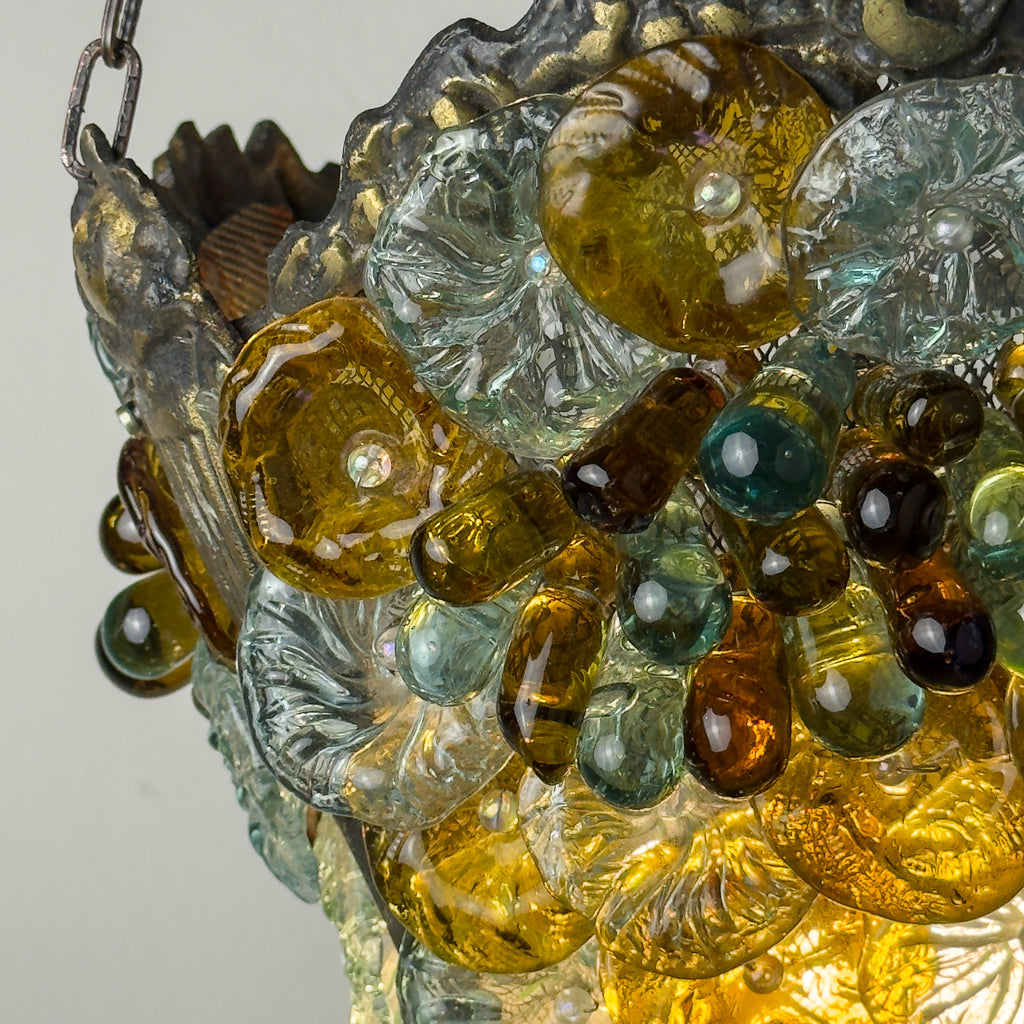 Antique murano glass pendant lamp, Italy 1910s Art Nouveau vintage lighting