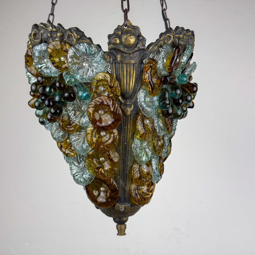 Antique murano glass pendant lamp, Italy 1910s Art Nouveau vintage lighting