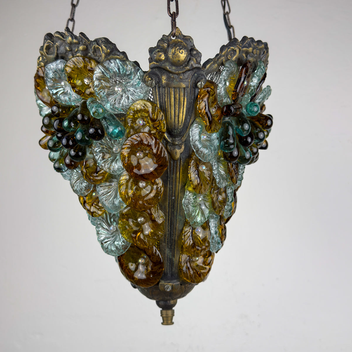 Antique murano glass pendant lamp, Italy 1910s Art Nouveau vintage lighting
