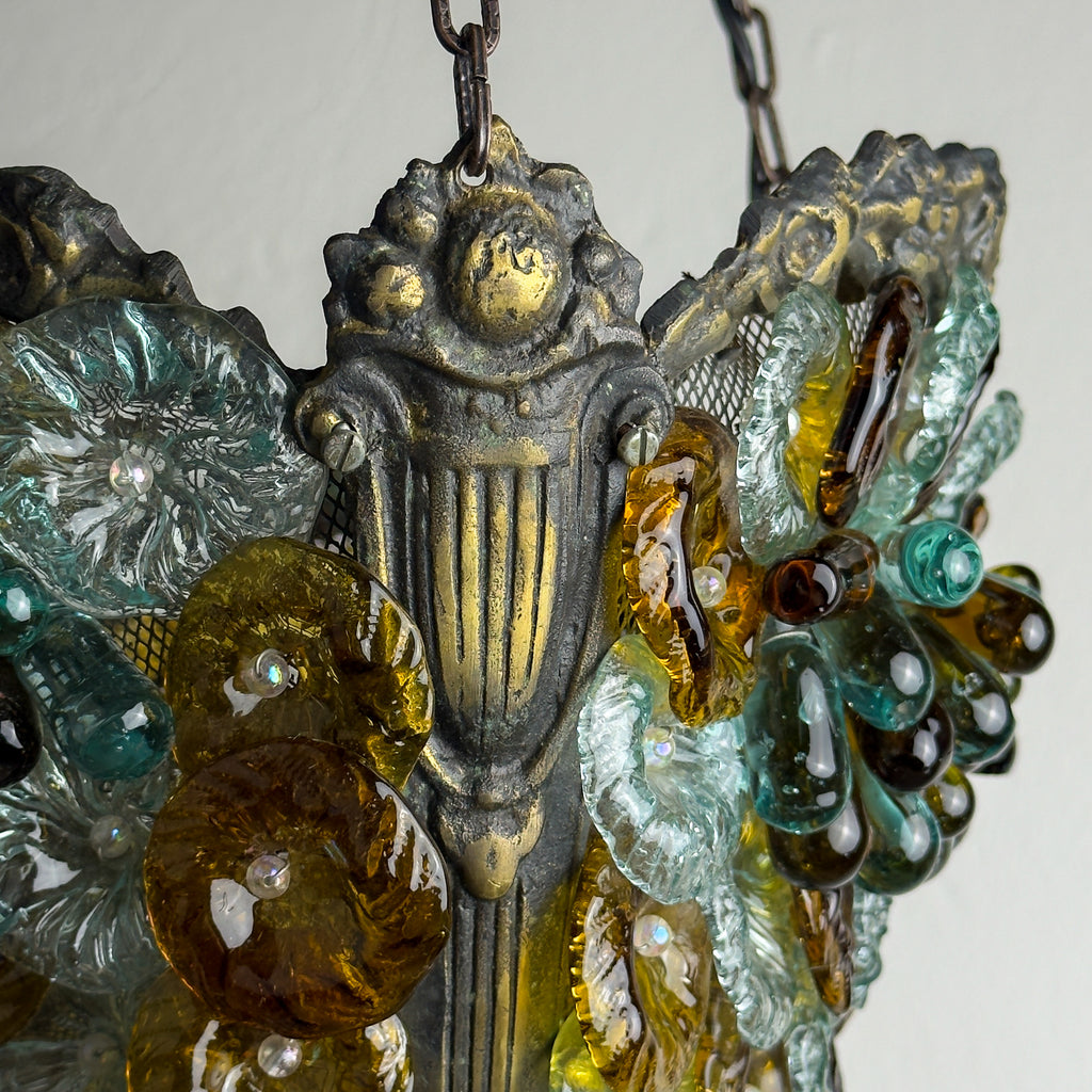 Antique murano glass pendant lamp, Italy 1910s Art Nouveau vintage lighting