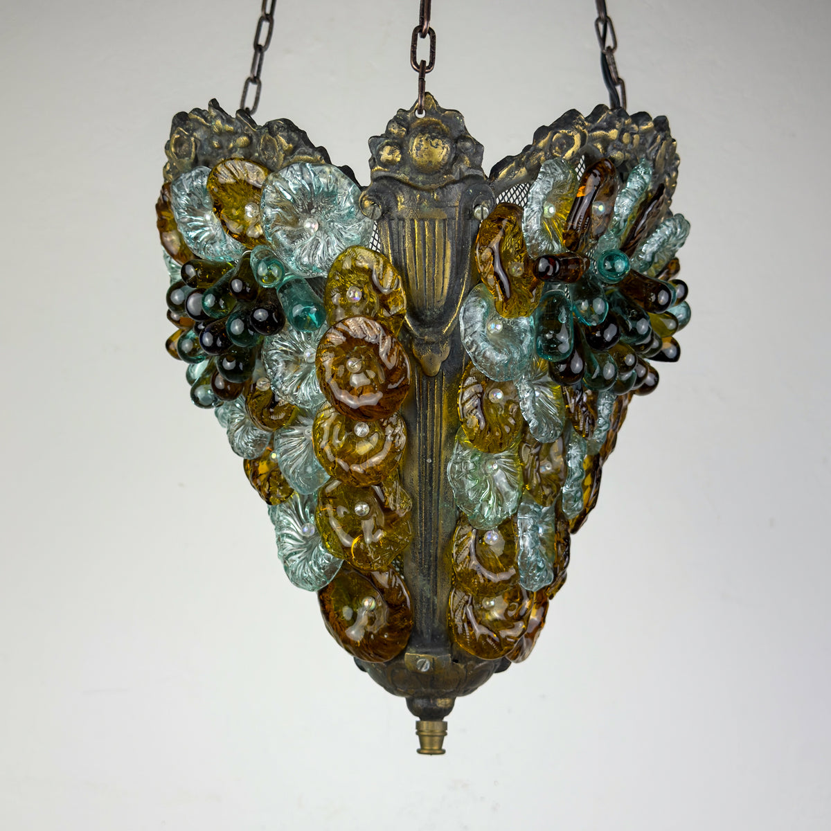 Antique murano glass pendant lamp, Italy 1910s Art Nouveau vintage lighting