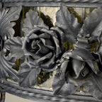 Large Italian Wrought Iron Chandelier, Floral Stained Glass, Art Nouveau Revival, 1950s