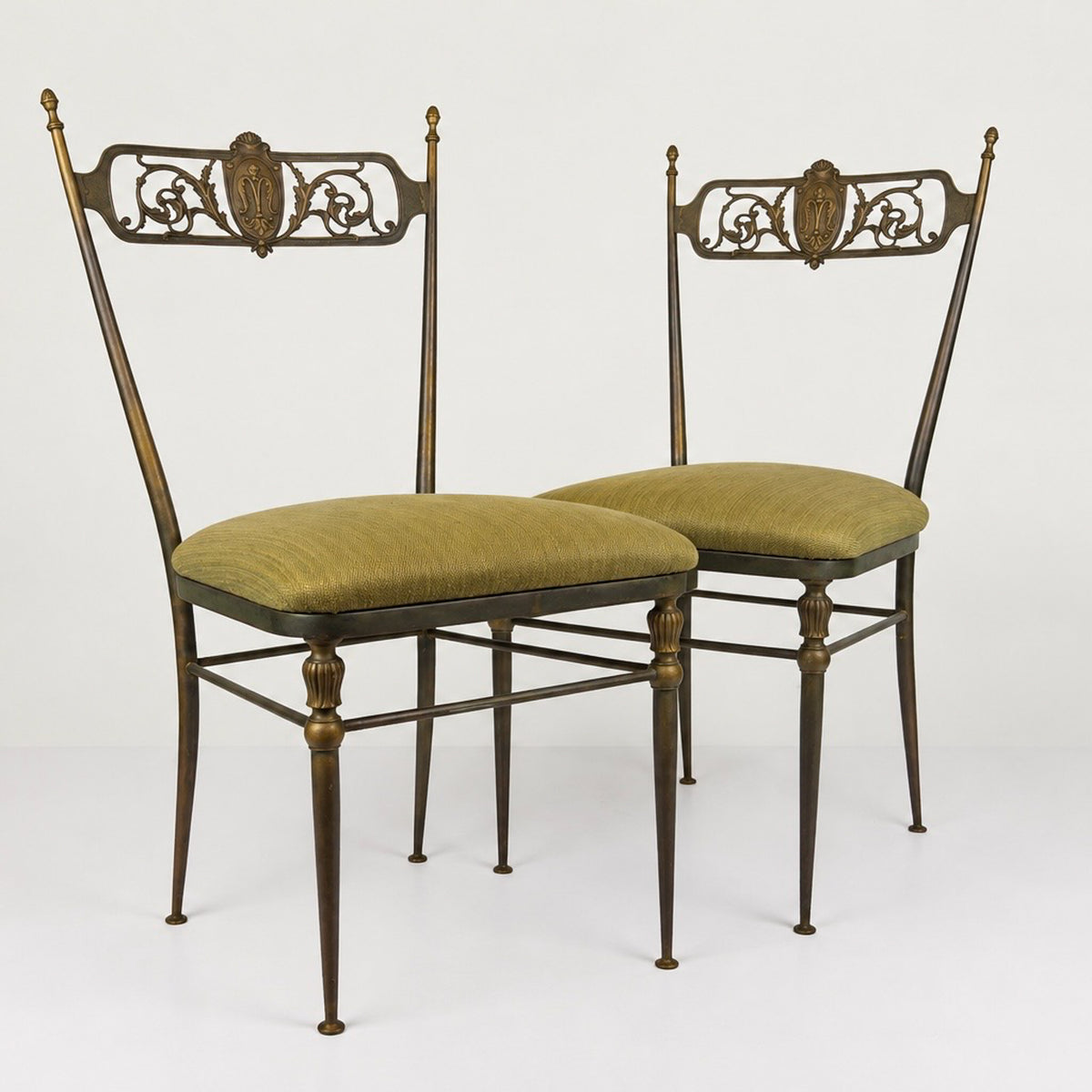 Pair of Vintage Decorative Brass Chairs in the Chiavari Style, Italy 1950s