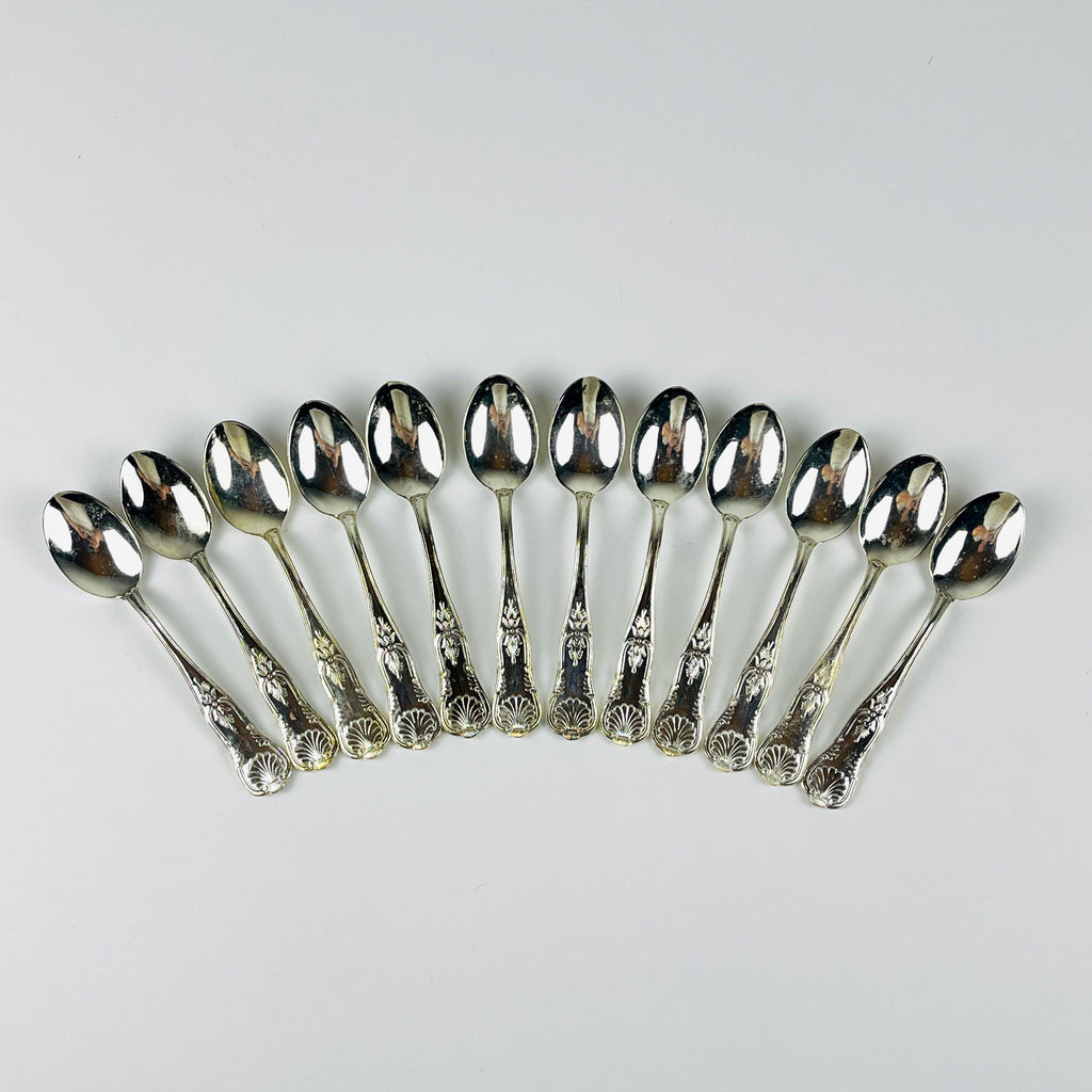 Vintage Italian set of 800 silver spoons on a light gray background, 1960s