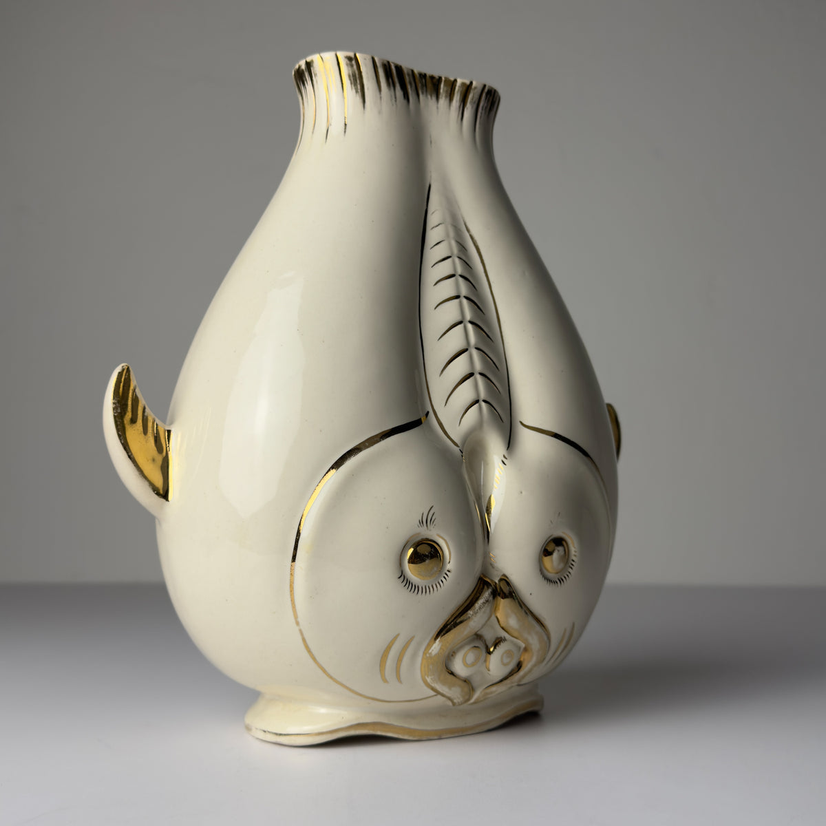 Vintage ceramic fish-shaped vase, Italy 1950s