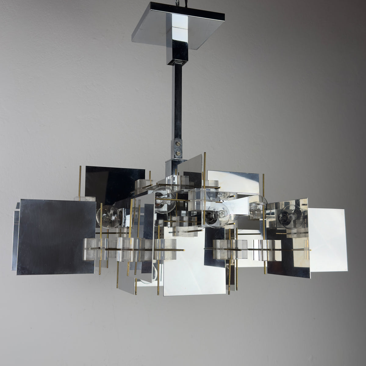 Vintage metal chandelier by Gaetano Sciolari, Italy, 1950s