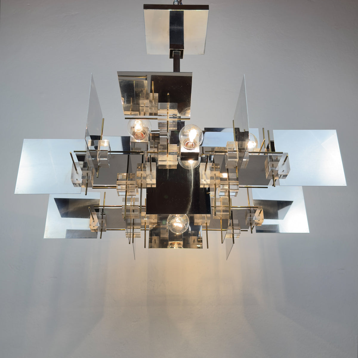 Vintage metal chandelier by Gaetano Sciolari, Italy, 1950s