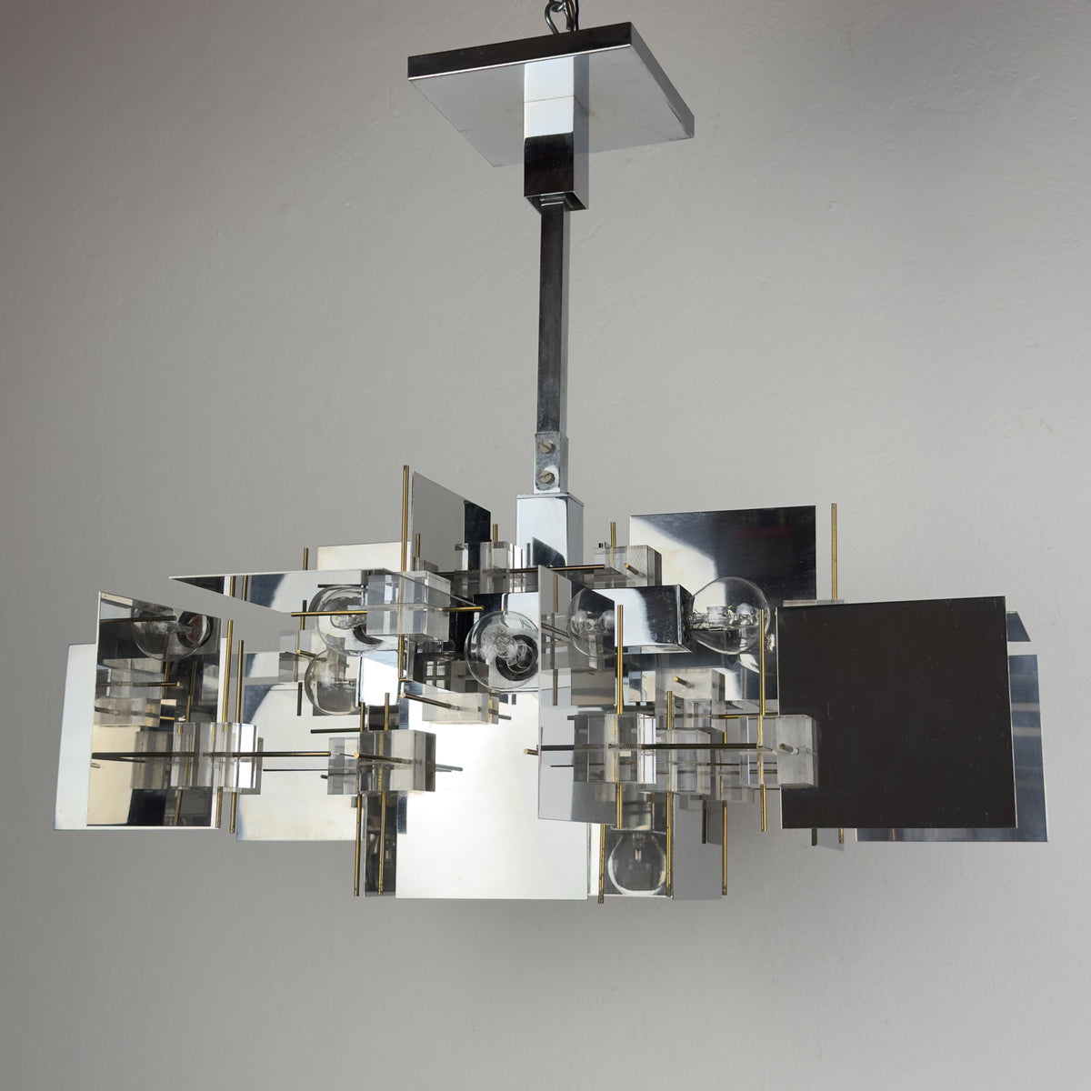 Vintage metal chandelier by Gaetano Sciolari, Italy, 1950s