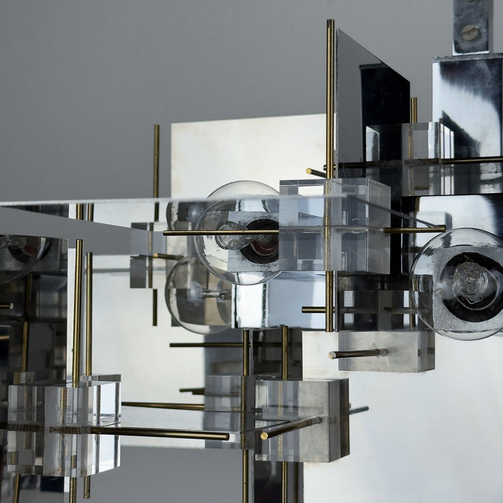 Vintage metal chandelier by Gaetano Sciolari, Italy, 1950s