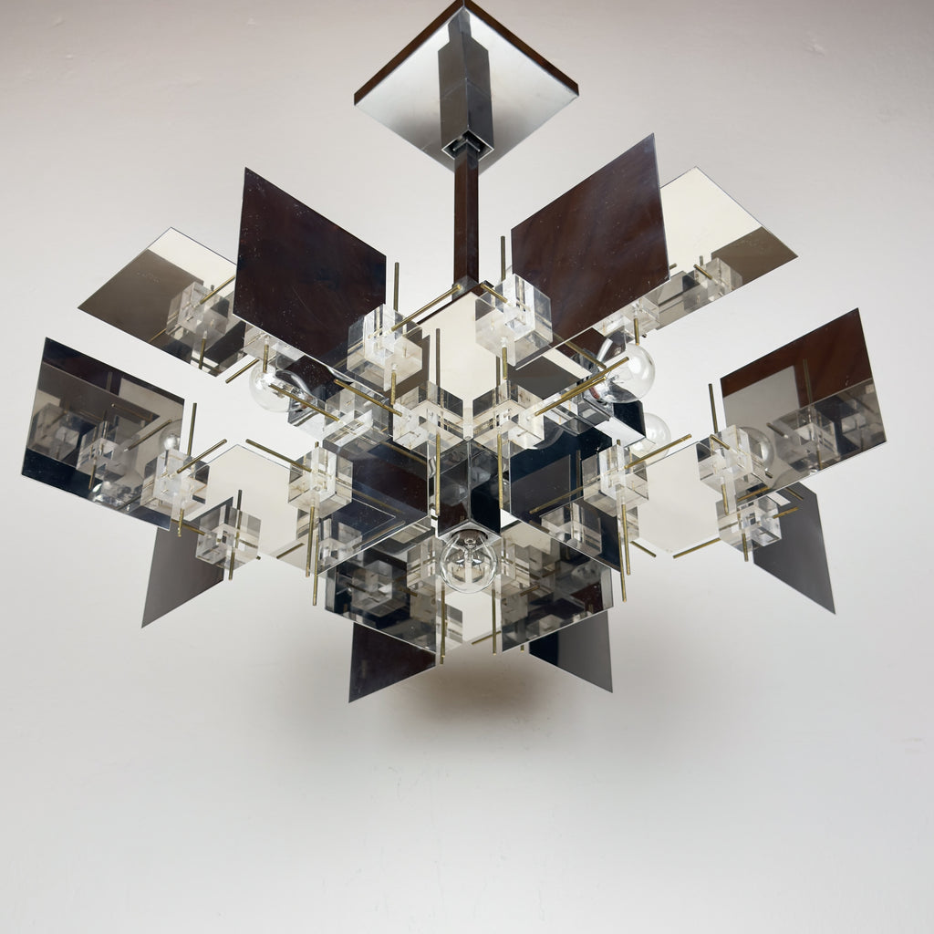 Vintage metal chandelier by Gaetano Sciolari, Italy, 1950s