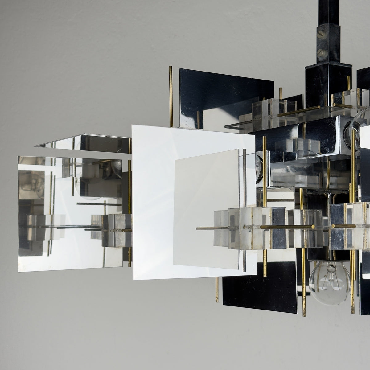 Vintage metal chandelier by Gaetano Sciolari, Italy, 1950s