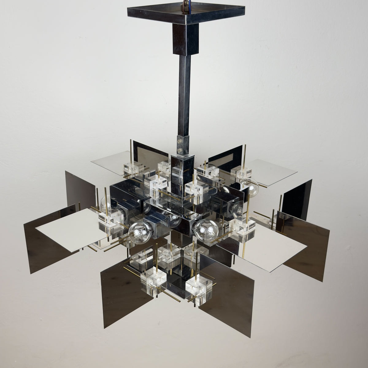 Vintage metal chandelier by Gaetano Sciolari, Italy, 1950s