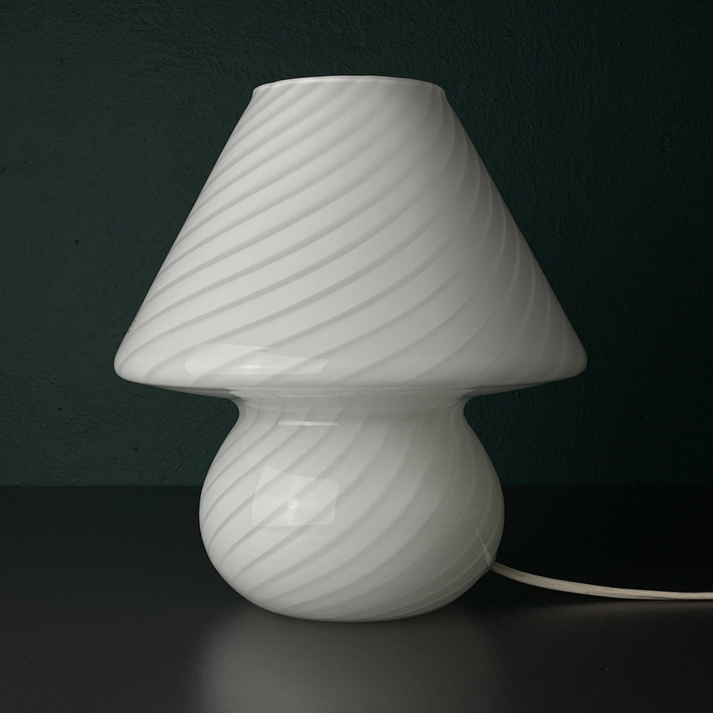 Original vintage swirl murano glass table lamp Mushroom, Italy 1970s, White
