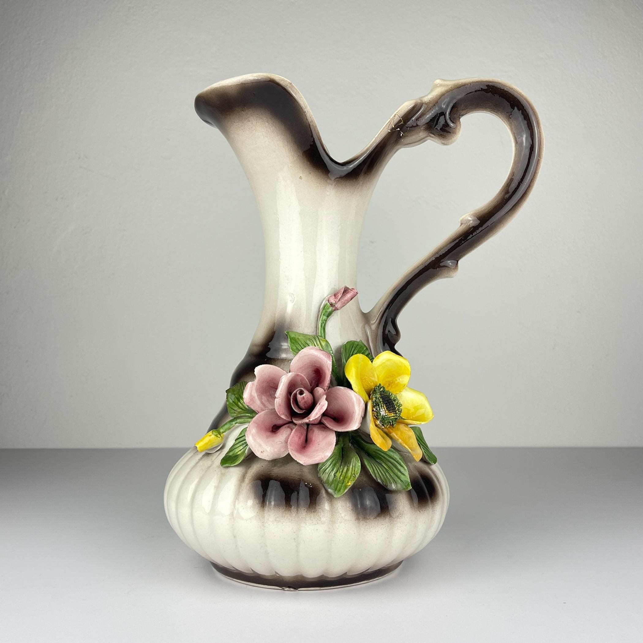 Vintage Capodimonte Ceramic Pitcher, Mid 20th Century, Italian home decor